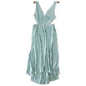 NEW Cupshie Green & White Striped Open Cutout Tie Back Midi Dress Size L